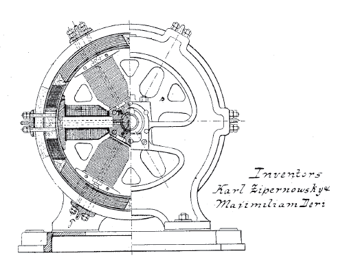 A Patent diagram showing a section drawing of a Dynamo patented in 1883